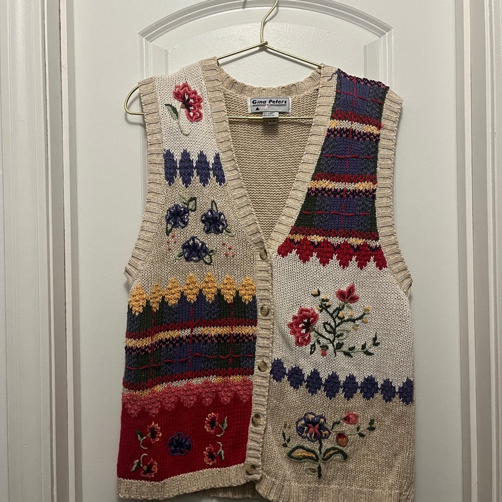 Vintage Spring Embroidered Patchwork Knit Vest - image 1